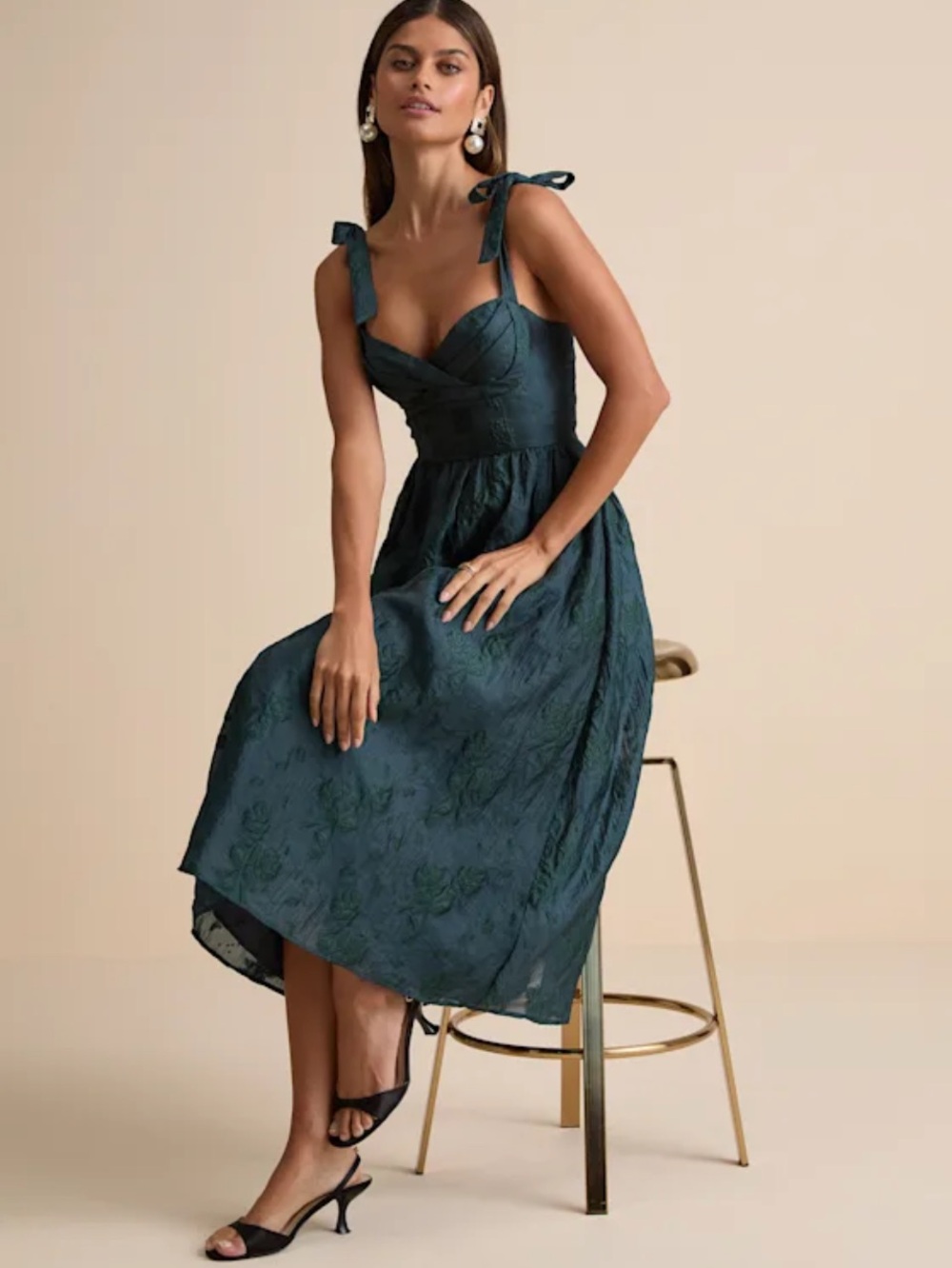 New Lulus Loveliest Muse  Tie-Shoulder Tea-Length Dress Sz XL